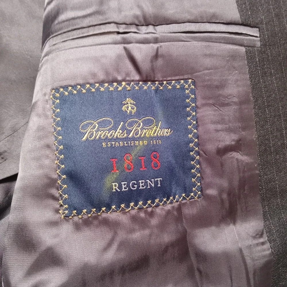 Brooks Brothers 1818 Regent Vitale Barberis Canonico 40L 100% Wool Black Pinstri